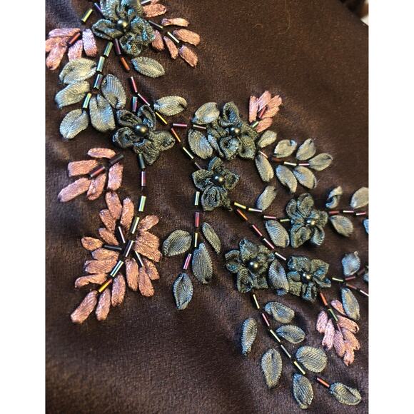 Y2K Alex Evenings navy beaded slip cowl neck floral satin formal Gown small - Picture 13 of 16